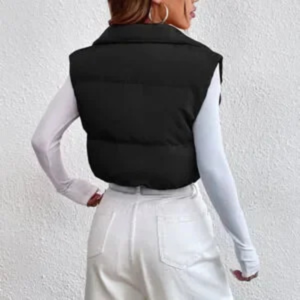 Black Casual Women's Zipper Front Vest Padded Coat